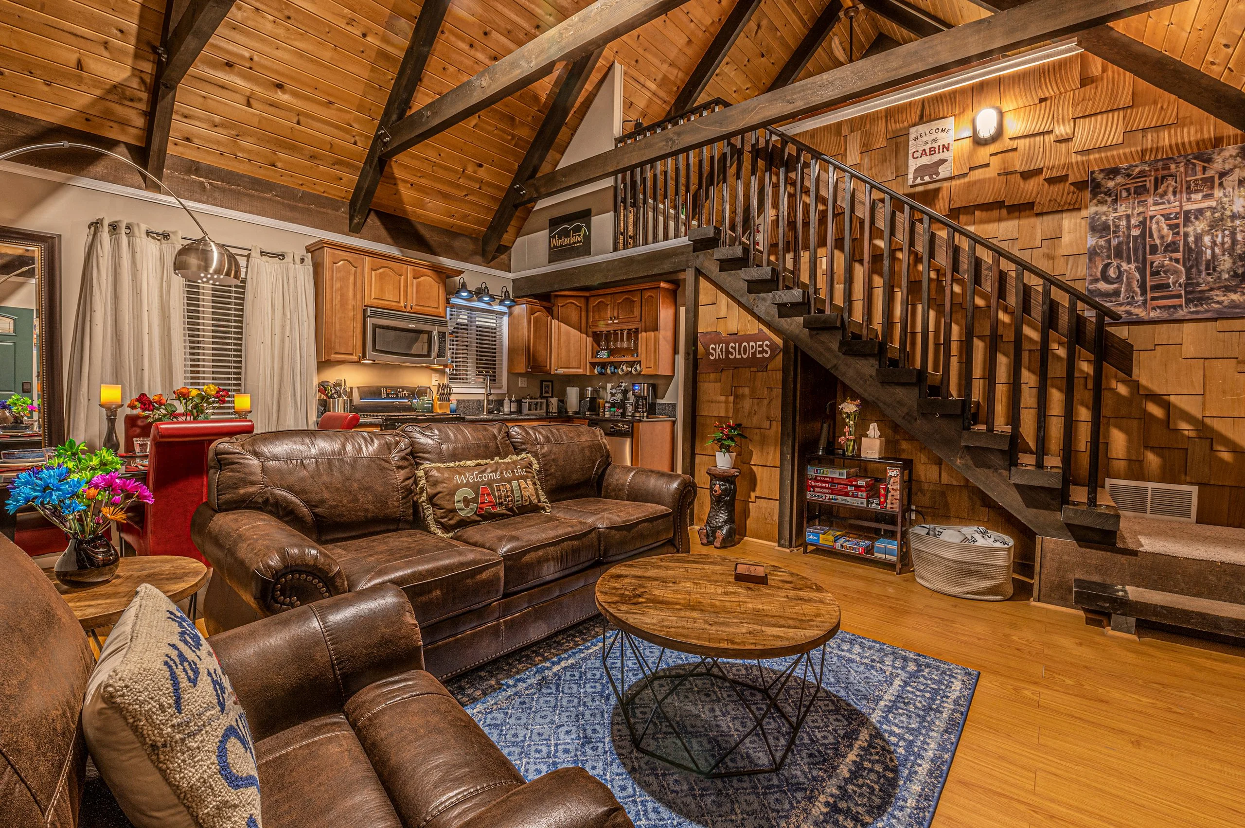 A comfortable living room with pull out sofa bed awaits